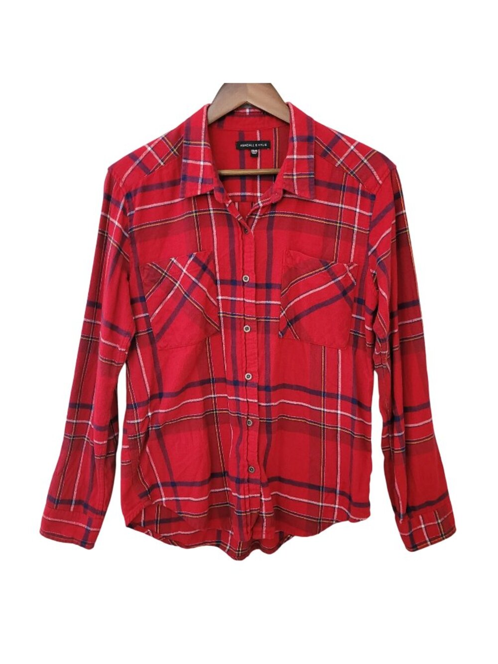 Kendall & Kylie Plaid Flannel Shirt Womens Size XS/S Red Long Sleeve Casual